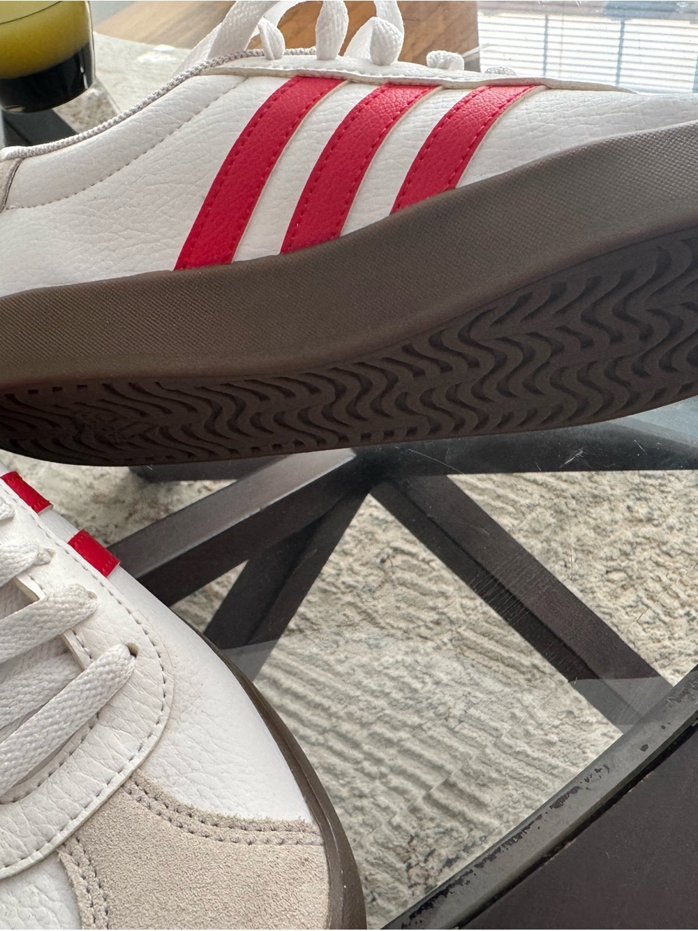 adidas Women’s White Sneakers with Red Three-Stripes - Picture 2 of 7